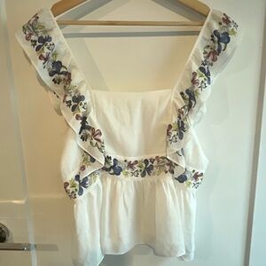 Max Studio White Blouse with Floral Embroidery